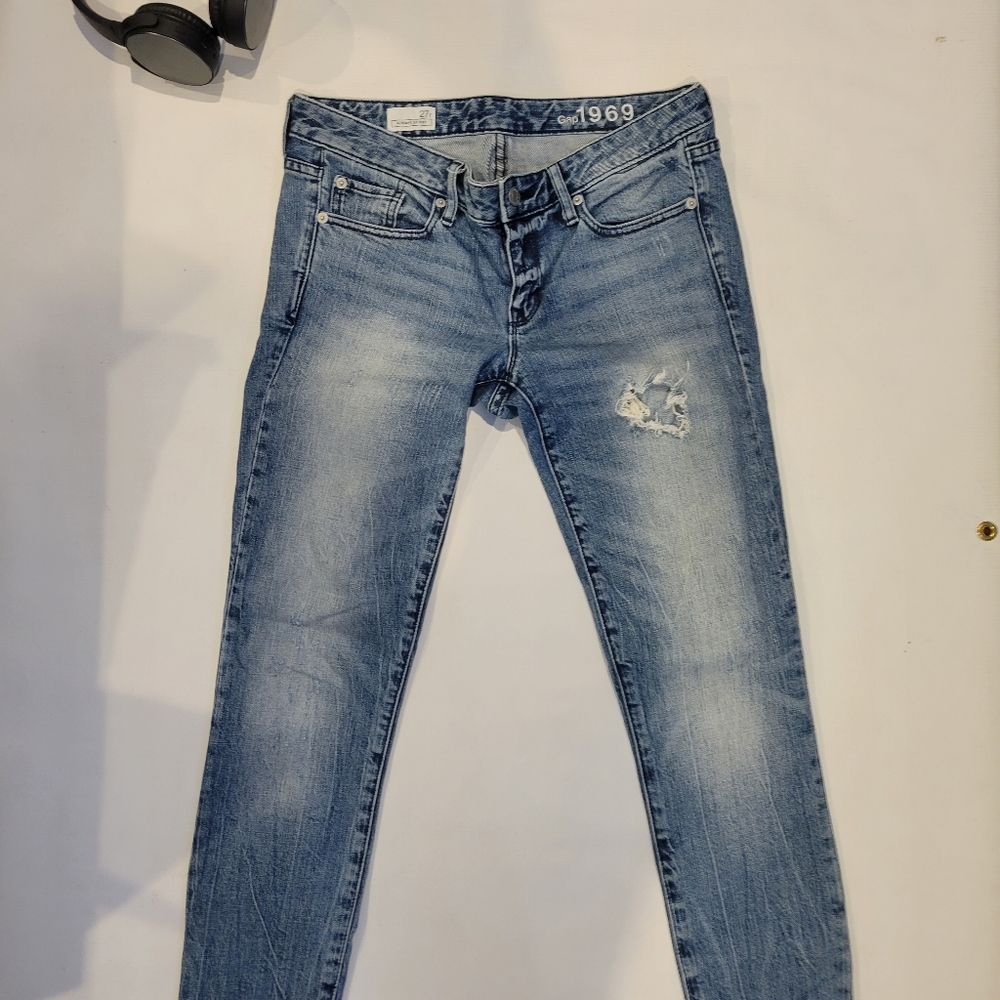 Gap always skinny distressed blue jeans size 27R #16